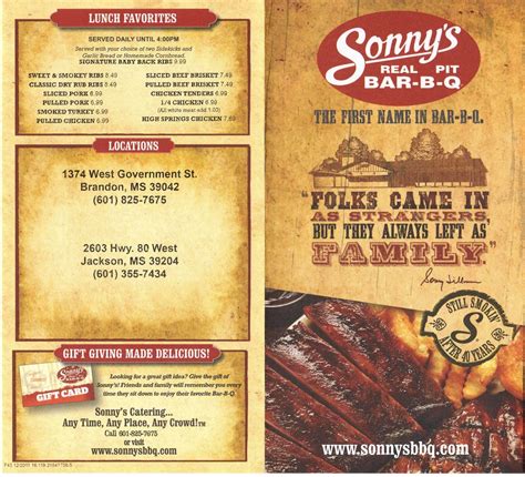 Sonnys Bbq Menu Menu For Sonnys Bbq Jackson Jackson Urbanspoon