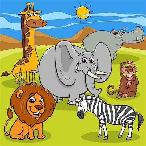 Groupe De Personnages D animaux Sauvages De Dessin Animé Safari