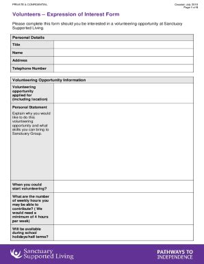 Fillable Online Volunteer Expression Of Interest Form Volunteer