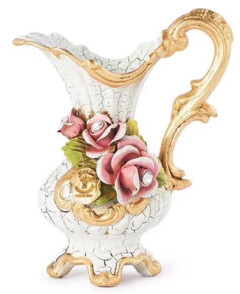 Vase Cruche En Porcelaine Italienne Capodimonte Avec Rose Et Feuille D