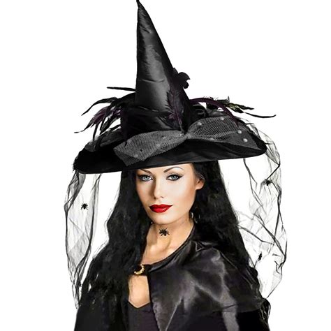 Goetland Deluxe Witch Hat For Women Halloween Witch Hat With Veils