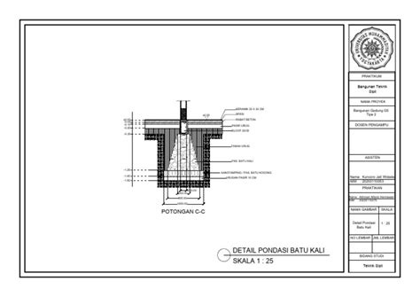 Detail Pondasi Batu Kali Skala 1 25 Potongan C C Pdf