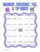 Markup Discount Tax Tip BINGO Game 30 Unique Bingo Cards With