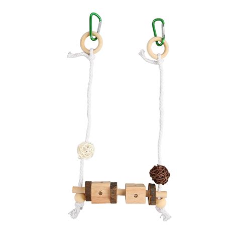 Bird Hanging Swing Rattan Ball Cotton Rope Wood Block Parrots Chewing