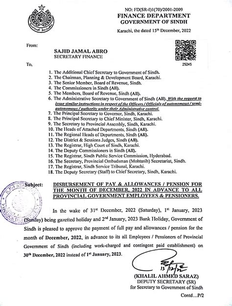 Advance Pay And Allowance Pension Dec 2022 All Sindh Employees