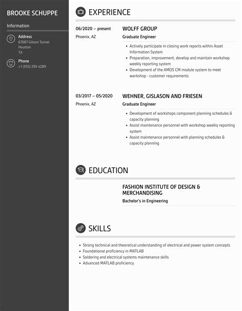 Graduate Engineer Resume Samples | Velvet Jobs