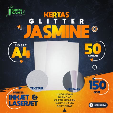 Jual Kertas Jasmine Glitter 150 Gsm A4 Isi 50 Lembar Kertas Jasmine