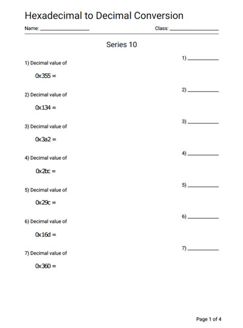 Hexadecimal To Decimal Conversion Practice Worksheet Series 10 Geek Slop Online