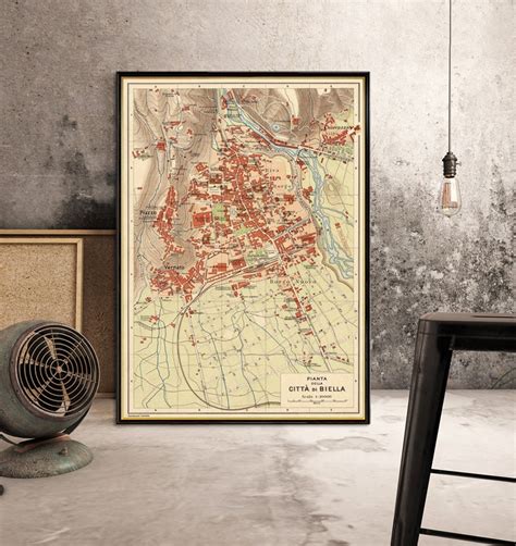 Old map of Biella, Italy - Archival print - Pianta della citta di Biella - Wall map print on ...