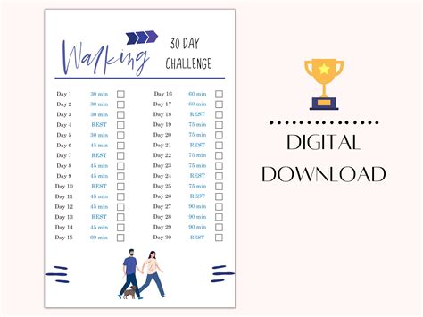 30 Day Walking Challenge 30 Day Challenge Digital Download 30 Day Challenge Printable Etsy