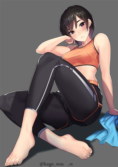 Kagematsuri Short Hair Dark Hair Barefoot Anime Anime Girls Digital Art Artwork 2d