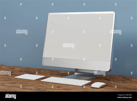 3d Computer Monitor Wireless Mouse Keyboard Float On Blue Background