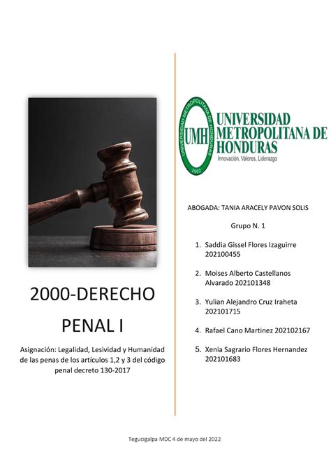 Principio DE Legalidad Lesividad Y Humanidad DE LAS Penas Articulos 1