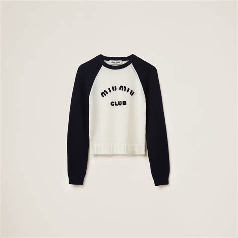 White Blue Cashmere Crew Neck Sweater Miu Miu Crew Neck Sweater