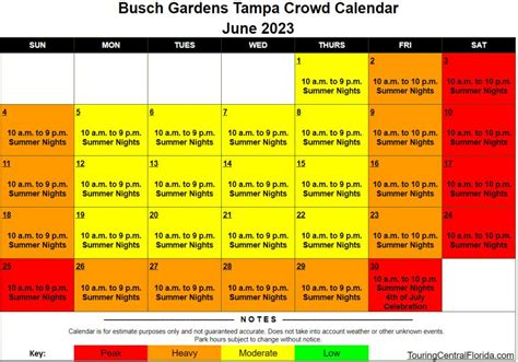 Busch Gardens Tampa Crowd Calendar June Touring