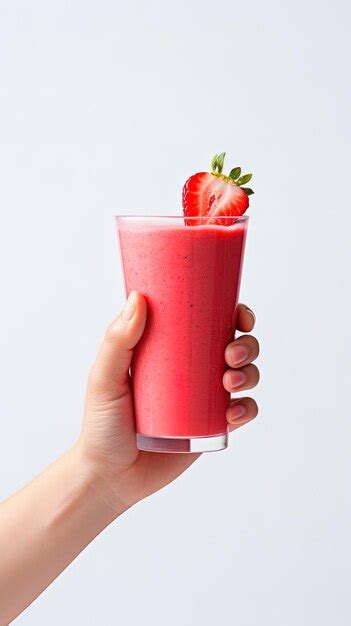 Premium Photo Hand Holds A Glass Of Fresh Strawberry Smoothie