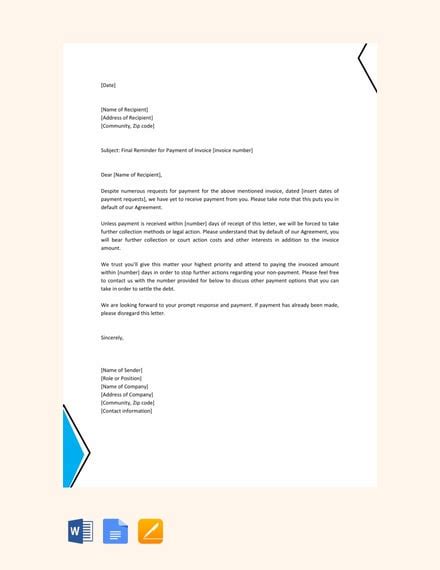 FREE Final Reminder Letter Template in Google Docs, Word | Template.net