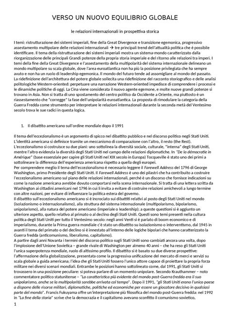 Verso Un Nuovo Equilibrio Globale Riassunto Sintesi Del Corso Di