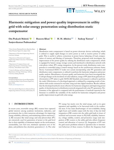 Pdf Harmonic Mitigation And Power Quality Improvement In Utility Grid