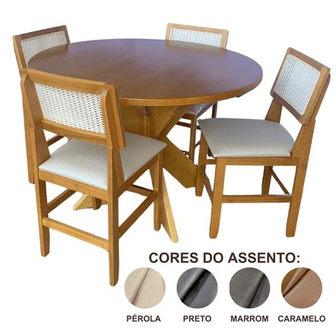 Conjunto Mesa Jantar Redonda Country 1 20m 4 Cadeiras Madrid Madeira