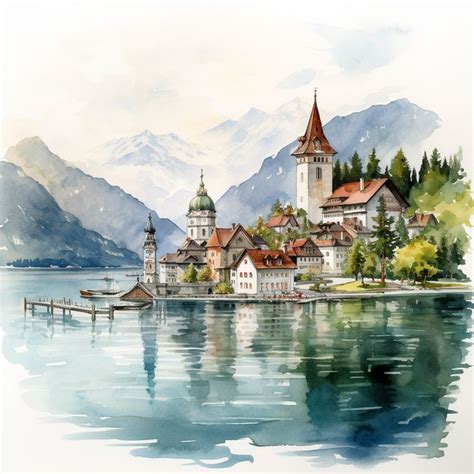 Swiss Serenity An Illustrated Sketch Of Enchanting Switzerland In