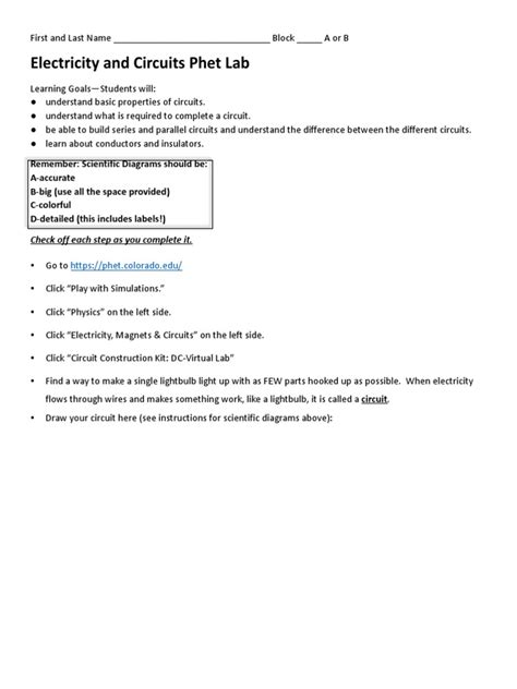 Electricity and Currents Phet Lab | PDF | Series And Parallel Circuits ...