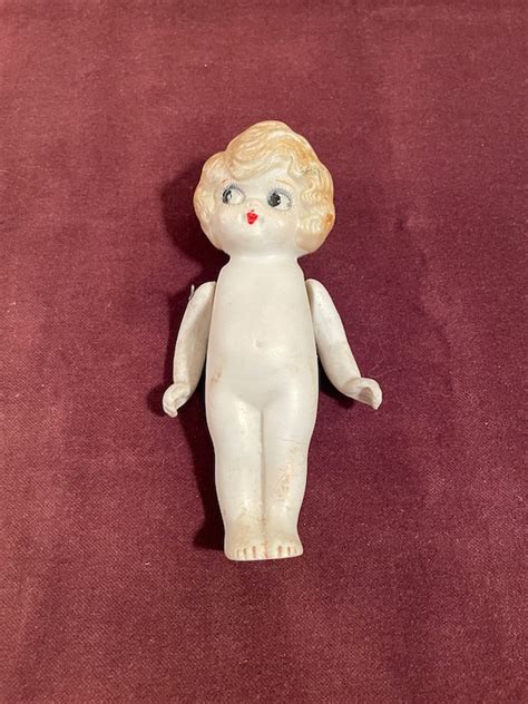 Porcelain Bisque Kewpie Doll With Blonde Hair And Red Lip Etsy