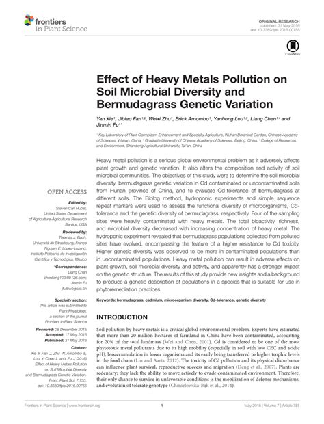 Pdf Effect Of Heavy Metals Pollution On Soil Microbial Diversity And