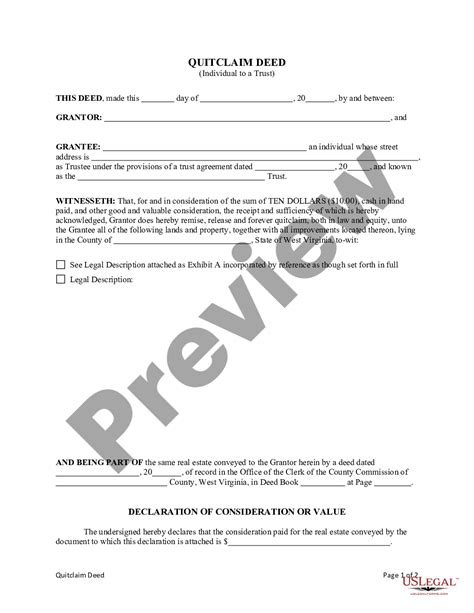 West Virginia Quitclaim Deed From An Individual To A Trust Us Legal Forms