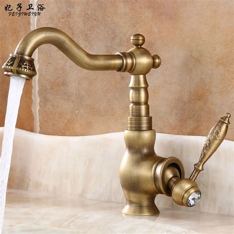 Antique Crystal Kitchen Faucet Solid Brass Brushed Basin Facuets Swivel