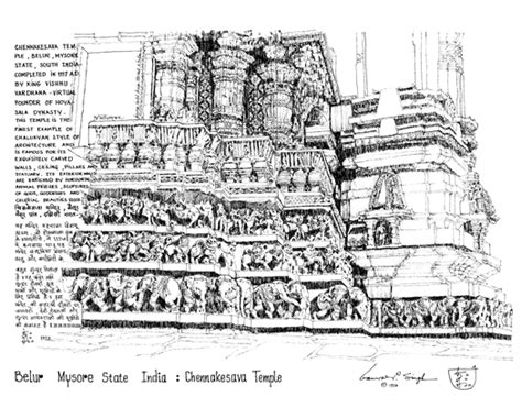 Belur Temple II — a pen and ink drawing by K.P. Singh