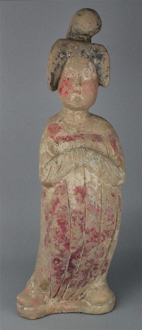 Lot CHINESE LARGE PAINTED POTTERY FIGURE OF A COURT LADY TANG