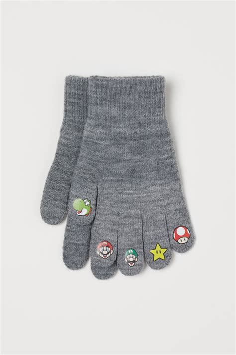 Gloves With Motif Light Gray Melangesuper Mario Kids Handm Us