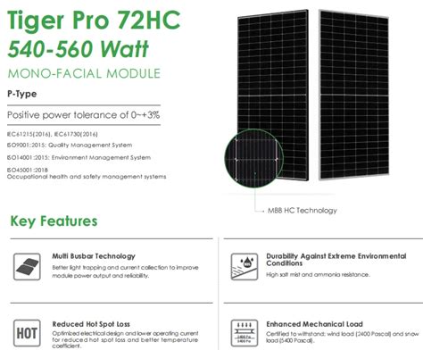 Tiger Pro 72hc 540 560 Watt P Type Mono Facial Module Jkm560m 72hl4 Mbb