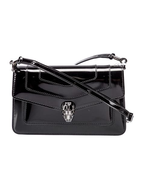 Bvlgari Patent Leather Serpenti Forever East West Shoulder Bag Black