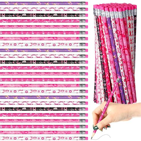 Harloon Breast Cancer Awareness Pencils Bulk Pink Ribbon Wood Pencils