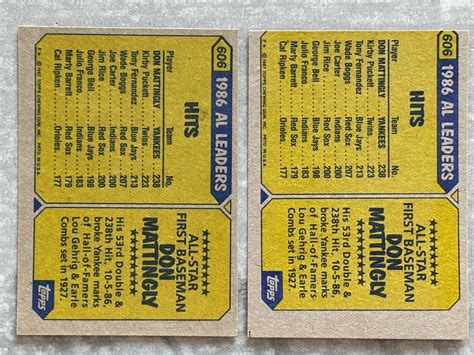 2 1987 Topps DON MATTINGLY Yankees Miscut Error Corrected Cards Lot