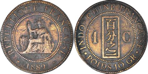 FRENCH INDO CHINA Cent 1889 A Coin Paris Bronze KM 1 VF 30 35 MA