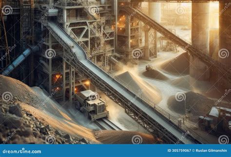 Cement Production Factory On Mining Quarry Conveyor Belt Of Heavy