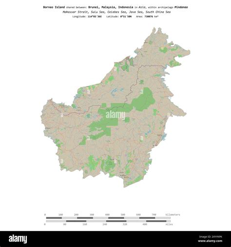 Borneo Island in the Sulu Sea, shared between: Brunei, Malaysia ...