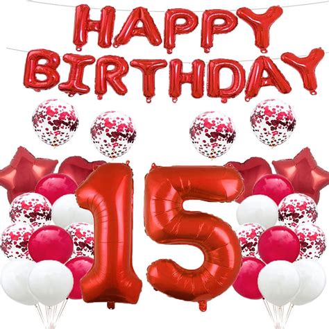 Buy 15th Birthday Balloon 15th Birthday Decorations Red 15 Balloons Happy 15th Birthday Party ...