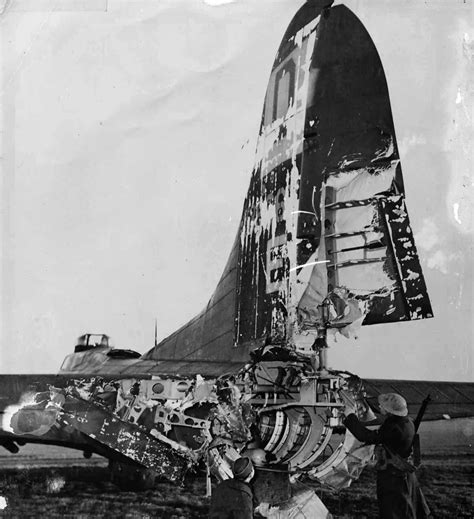 Battle Damaged B 17 Flying Fortress From 100th Bomb Group World War