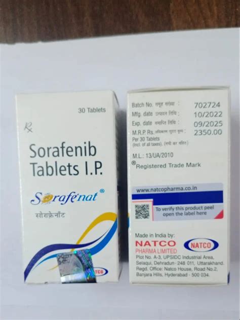 Sorafenib Sorafenat Tosylate Tablets Mg Packaging Type Bottle At