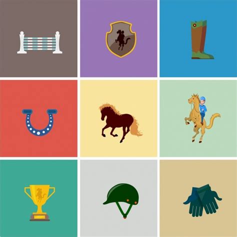 Horse racing design elements colored symbols isolation Vectors graphic ...