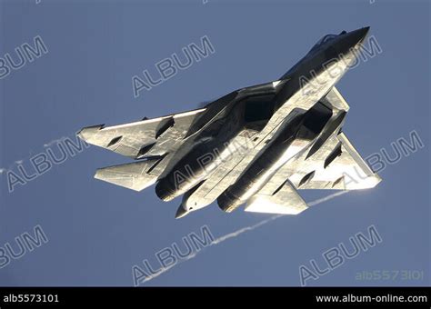 Su-57 jet fighter of the Russian Air Force against a blue sky. - Album ...