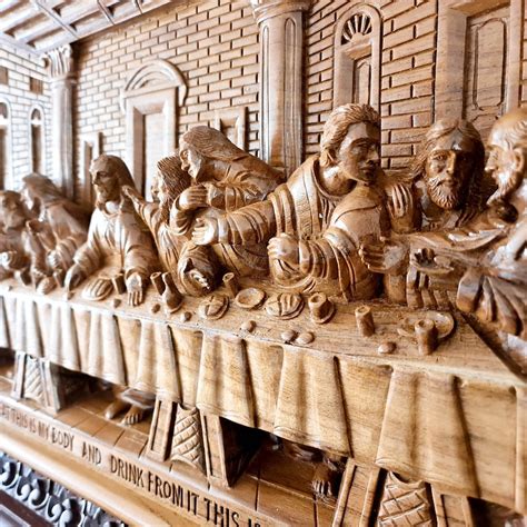 Hand Carved Teak Wood Jesus Last Supper Leonardo Da Vinci Etsy