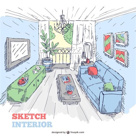 Premium Vector Living Room Sketch Interior Doodle