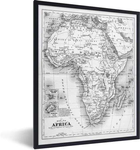 Fotolijst Incl Poster Zwart Wit Tekening Van De Kaart Van Afrika