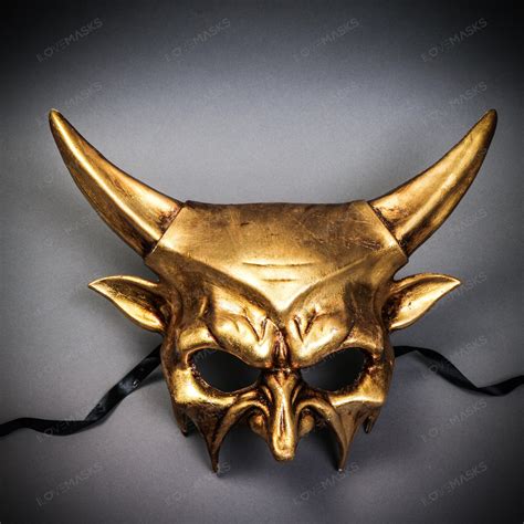 Demon Sharp Horn Devil Masquerade Mask Metallic Gold Ilovemaskscom