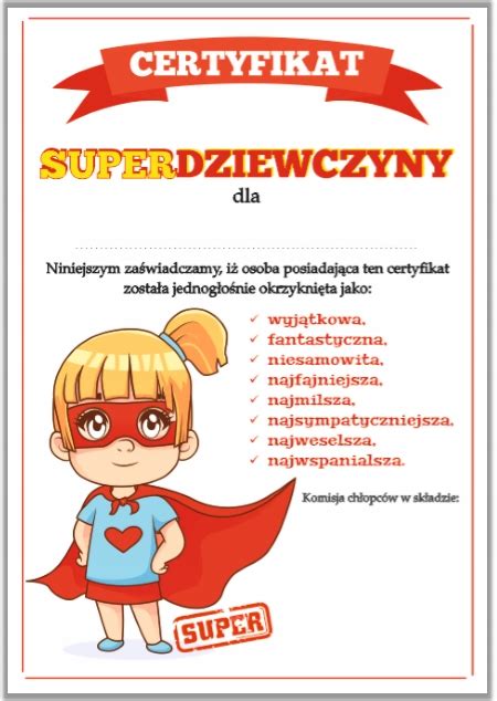 Dyplom Dzień Kobiet Certyfikat Superdziewczyny A4 10240272342 Allegro pl